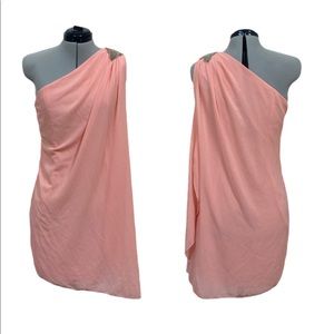 Pink/salmon one shoulder short evening dress